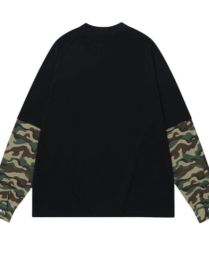 Mein Shop 0 False Two-piece Patchwork Camouflage Long Sleeve Loose T-shirt Men