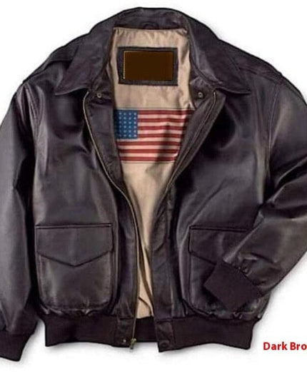 Mein Shop 0 Leather Brown Flag / XS Retro Oversized Leather Coat—-7644