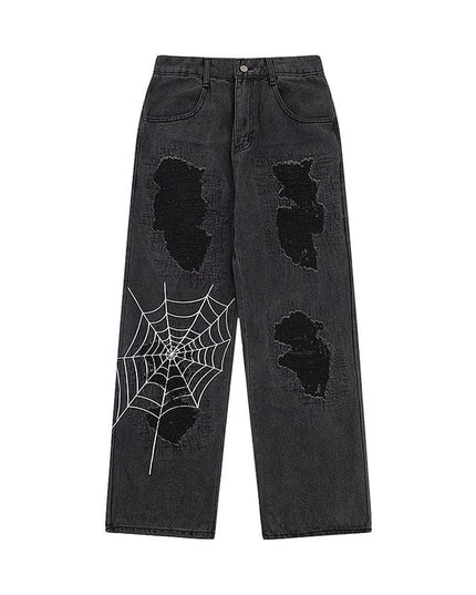 Mein Shop 0 Light Web Destrssed Loose Straight Jeans—9087