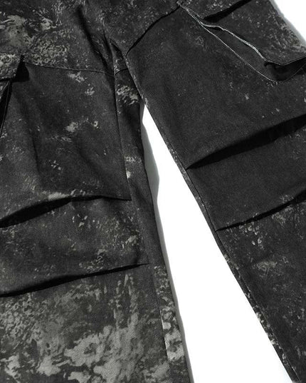 Mein Shop 0 Men's High Street American Splash-ink Distressed Pleated Multi-pocket Cargo Pants