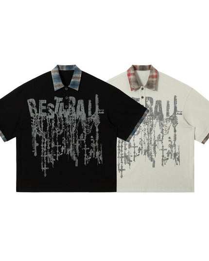 Mein Shop 0 Men's Lapel Graffiti Printing Loose New All-match Short-sleeved Top