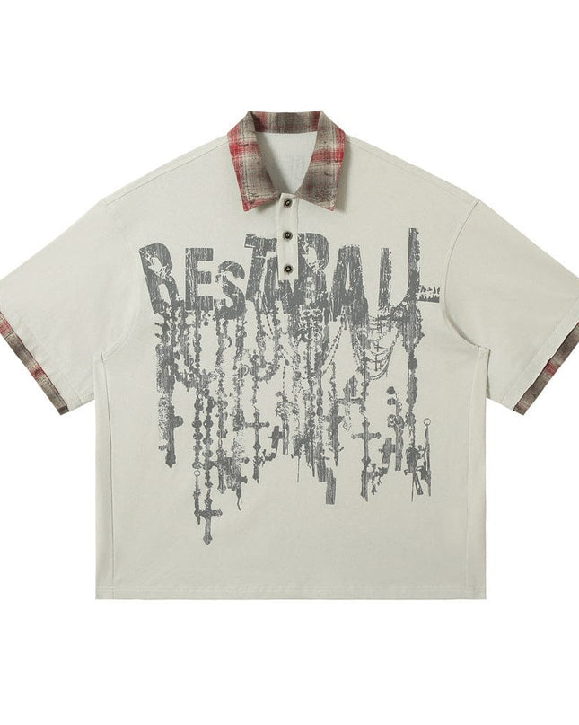 Mein Shop 0 Men's Lapel Graffiti Printing Loose New All-match Short-sleeved Top