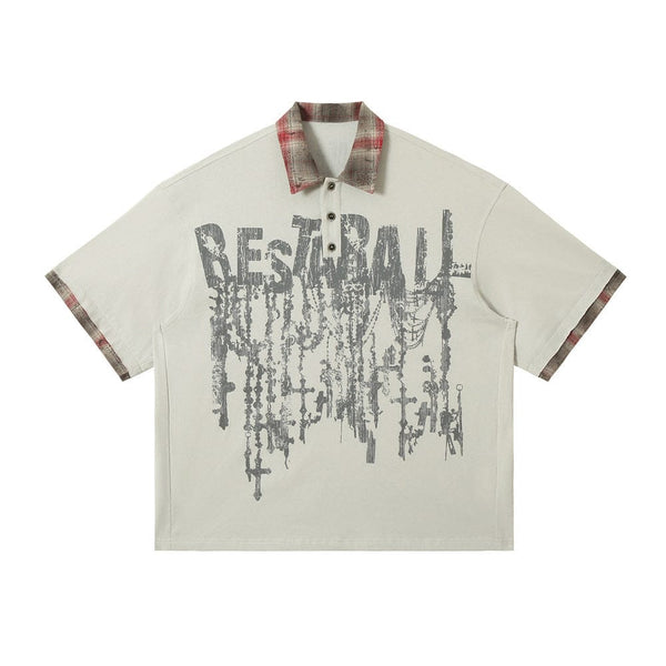 Men's Lapel Graffiti Printing Loose New All-match Short-sleeved Top