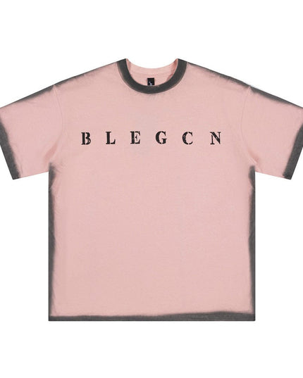 Mein Shop 0 Pink / M Spray Painting Outline Short Sleeve Men's High Street Design Sense
