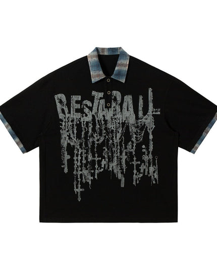 Mein Shop 0 Residual Blue / M Men's Lapel Graffiti Printing Loose New All-match Short-sleeved Top