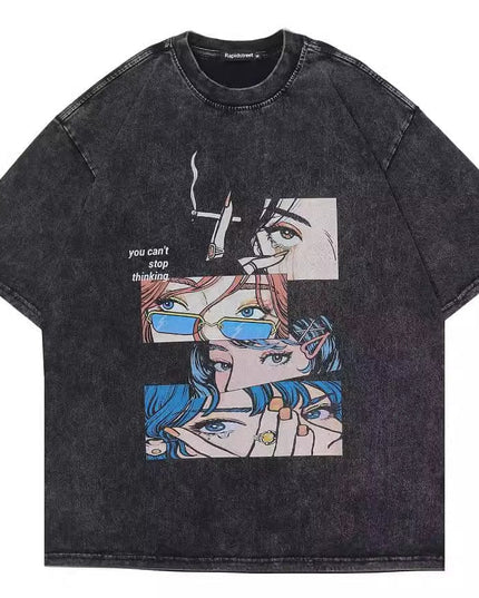 Mein Shop 0 Retro Cotton-padded Clothes T-shirt Street Hip Hop Casual Short Sleeve Men Clothing Top