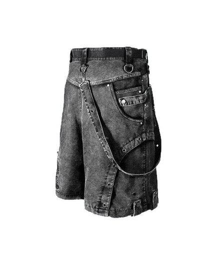 Mein Shop 0 Retro High Street Washed High Waist Denim Shorts—7058