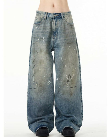 Mein Shop 0 Retro Washed Distressed Baggy Straight Jeans—7317