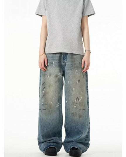 Mein Shop 0 Retro Washed Distressed Baggy Straight Jeans—7317