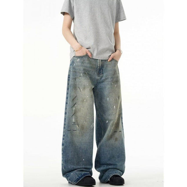 Mein Shop 0 Retro Washed Distressed Baggy Straight Jeans—7317