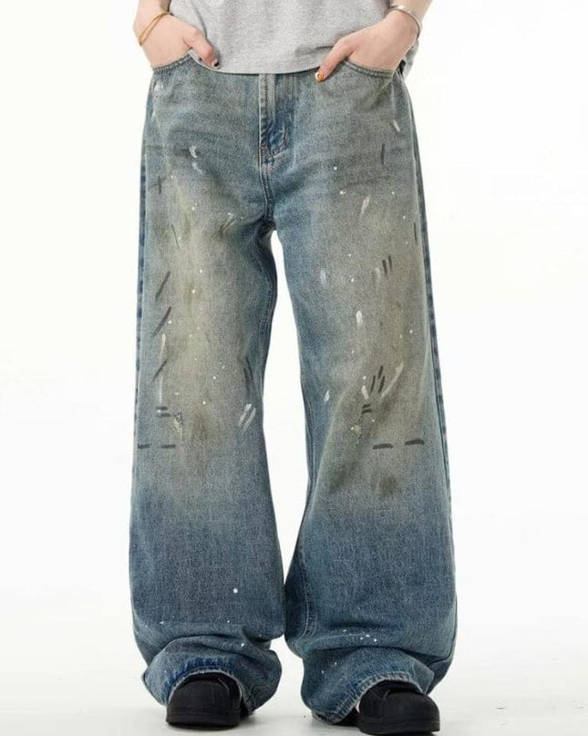 Mein Shop 0 Retro Washed Distressed Baggy Straight Jeans—7317