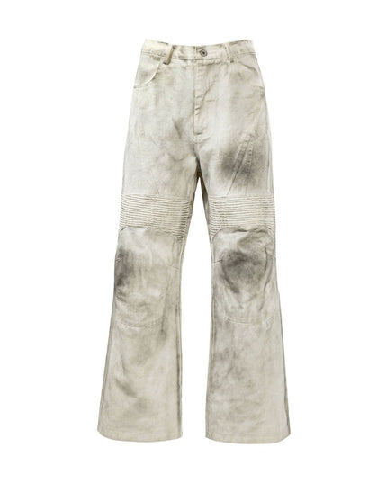 Mein Shop 0 Rub Color / M Washed Old Color Pleated Stitching Straight Cargo Loose Trousers
