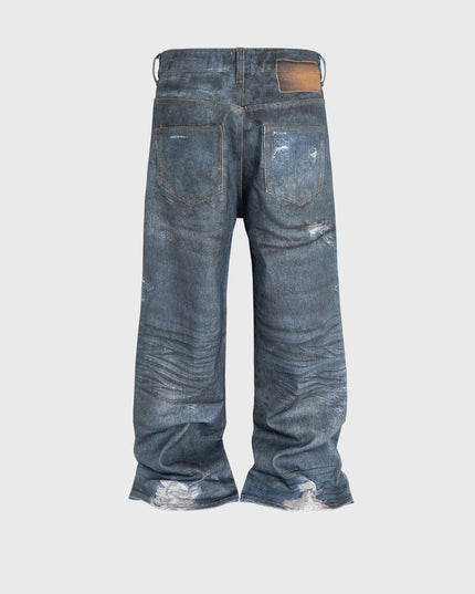 Mein Shop 0 UNISEX Straight Worn Looking Washed-out Jeans—9008