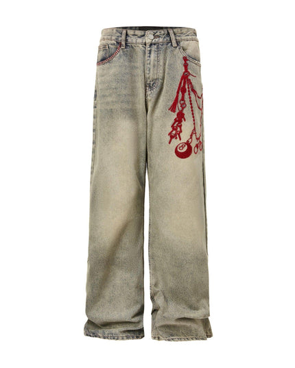 Mein Shop 0 Vintage Embroidery Phantom Zipper Straight Jeans—-4533