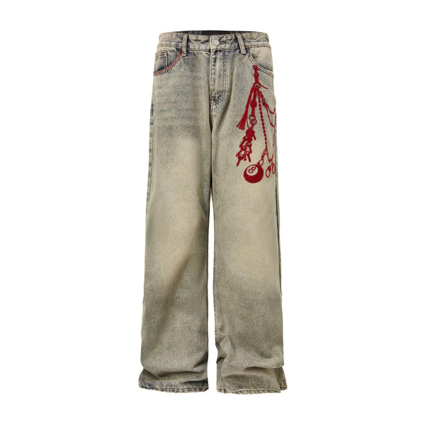 Vintage Embroidery Phantom Zipper Straight Jeans—-4533