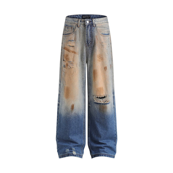 Vintage Ripped Washed Straight Jeans—7498