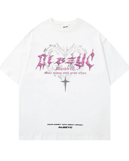 Mein Shop 0 White / M Retro Design Printed Round Neck Short Sleeve T-shirt