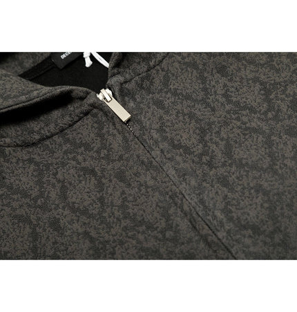 TALKLESSFASHION 0264 American retro trend high-end men's and women's heavy jacquard design men's zipper short and wide hooded sweatshirt
