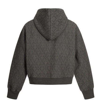 TALKLESSFASHION 0264 American retro trend high-end men's and women's heavy jacquard design men's zipper short and wide hooded sweatshirt