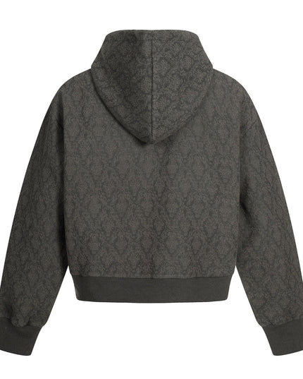 TALKLESSFASHION 0264 American retro trend high-end men's and women's heavy jacquard design men's zipper short and wide hooded sweatshirt