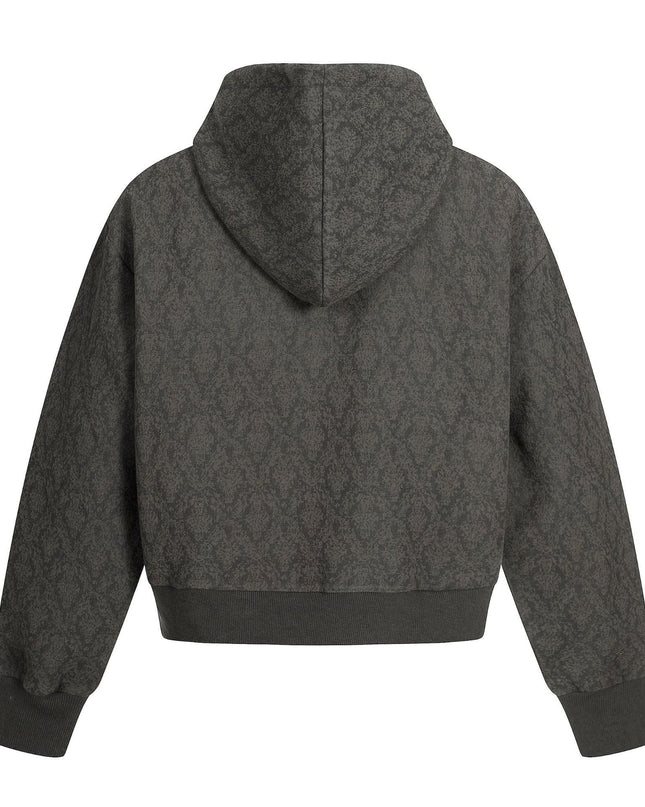 TALKLESSFASHION 0264 American retro trend high-end men's and women's heavy jacquard design men's zipper short and wide hooded sweatshirt