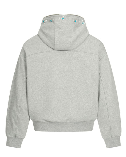 TALKLESSFASHION 0267 American retro trend men's and women's turquoise design solid color men's zipper short and wide hooded sweatshirt
