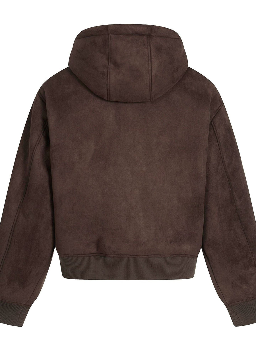TALKLESSFASHION 0275 American retro high-end solid color badge design heavy men's short and wide fleece cardigan sweatshirt jacket