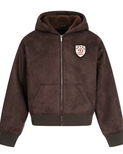 TALKLESSFASHION 0275 American retro high-end solid color badge design heavy men's short and wide fleece cardigan sweatshirt jacket