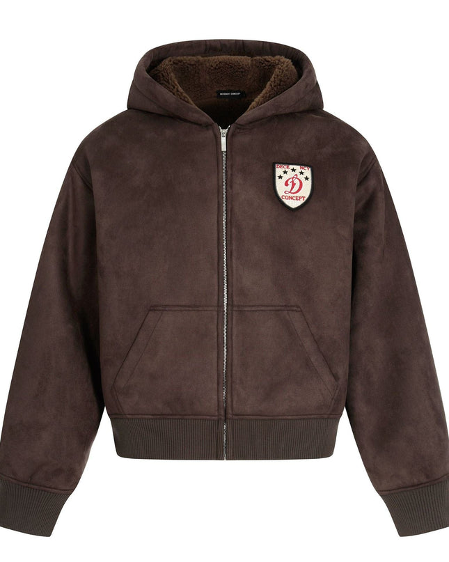 TALKLESSFASHION 0275 American retro high-end solid color badge design heavy men's short and wide fleece cardigan sweatshirt jacket
