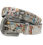 100cm / Printed lettering rhinestone belt