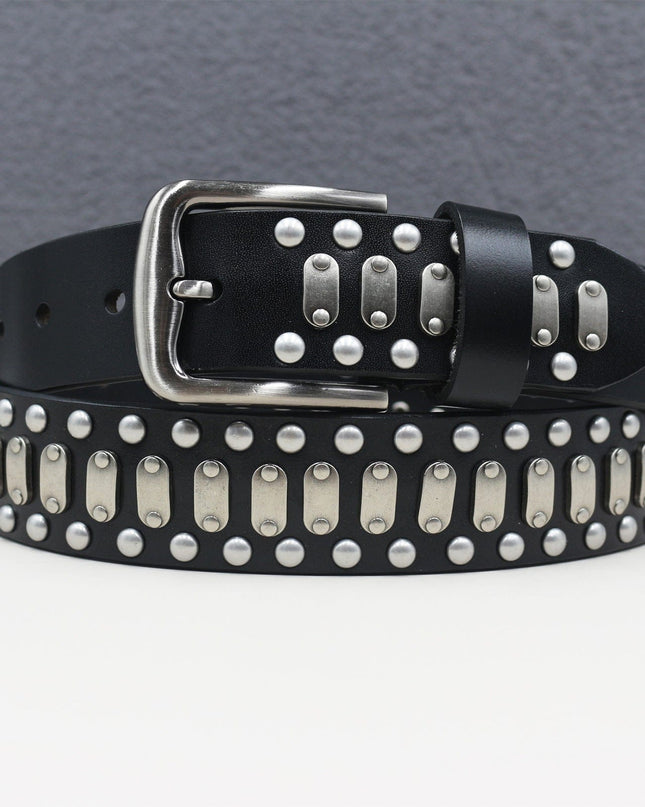 TALKLESSFASHION 105cm / black Punk Neutral Rivet Men's and Women's Belts Trendy Personality Knight Cowhide Belt American Light Luxury Decorative Belt