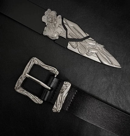 TALKLESSFASHION 105cm Direction of Light imported cowhide broken sword cleanfit belt men's design niche belt