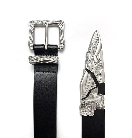 TALKLESSFASHION 105cm Direction of Light imported cowhide broken sword cleanfit belt men's design niche belt