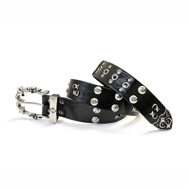 TALKLESSFASHION 105cm Direction of Light jeans rivet belt Vintage belt men's design sense niche second-hand