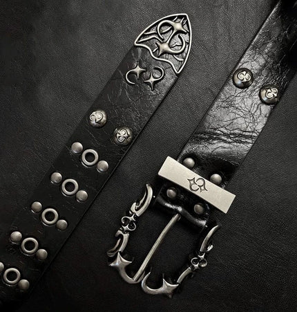 TALKLESSFASHION 105cm Direction of Light jeans rivet belt Vintage belt men's design sense niche second-hand