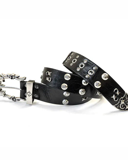 TALKLESSFASHION 105cm Direction of Light jeans rivet belt Vintage belt men's design sense niche second-hand