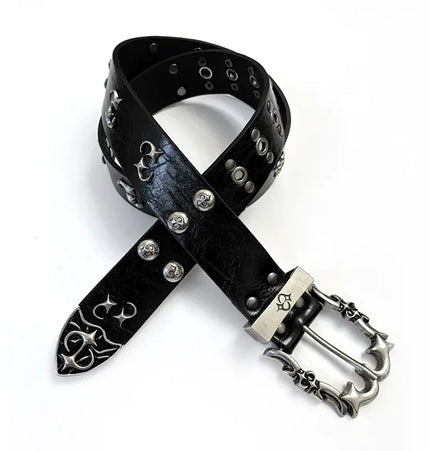 TALKLESSFASHION 105cm Direction of Light jeans rivet belt Vintage belt men's design sense niche second-hand