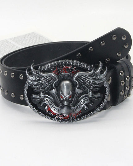 TALKLESSFASHION 105cm in length 3.8cm in width / black skull wings Trend: Shibuya Spice Girls, Hip Hop, Punk, Subculture Accessories, Skull, Hand Stud, Belt, Belt, Pants, Belt, Triple Leather Loop