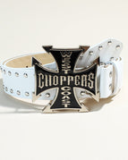 White (3.8cm English cross buckle silver rivet strap)