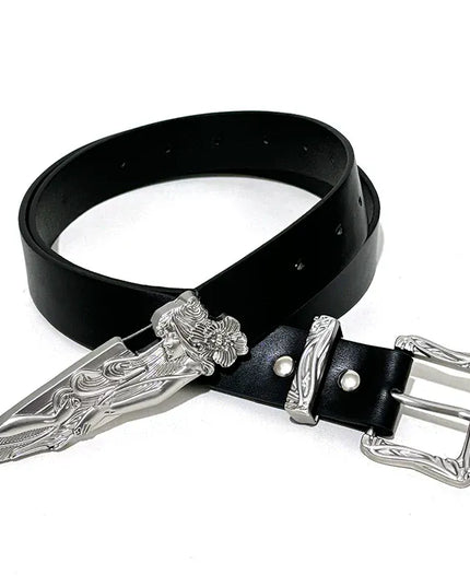 TALKLESSFASHION 110cm Direction of Light Western Swordsman Belt Kendo Carved Pants Belt Vintage Black Niche Belt