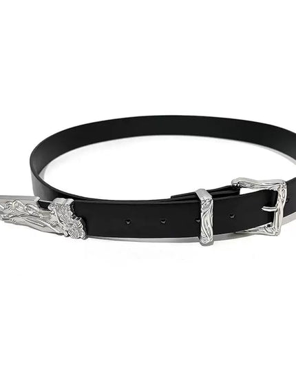TALKLESSFASHION 110cm Direction of Light Western Swordsman Belt Kendo Carved Pants Belt Vintage Black Niche Belt