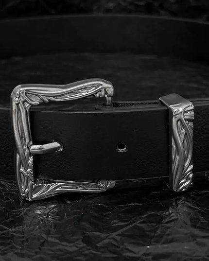 TALKLESSFASHION 110cm Direction of Light Western Swordsman Belt Kendo Carved Pants Belt Vintage Black Niche Belt