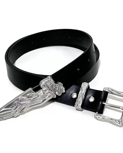 TALKLESSFASHION 110cm Direction of Light Western Swordsman Belt Kendo Carved Pants Belt Vintage Black Niche Belt