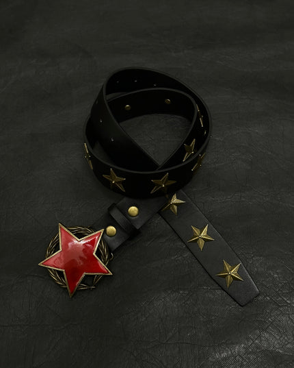 TALKLESSFASHION 110cm Direction of LightPunk Y2K Bronze Star Rivet Belt Medieval Subculture Belt Men