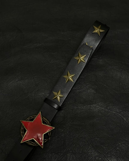 TALKLESSFASHION 110cm Direction of LightPunk Y2K Bronze Star Rivet Belt Medieval Subculture Belt Men