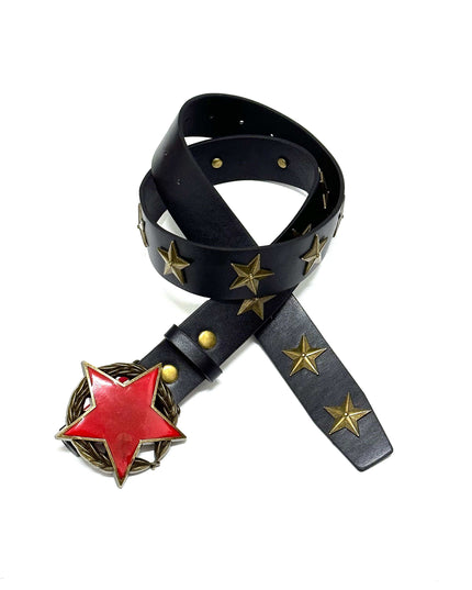 TALKLESSFASHION 110cm Direction of LightPunk Y2K Bronze Star Rivet Belt Medieval Subculture Belt Men