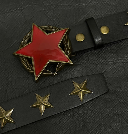 TALKLESSFASHION 110cm Direction of LightPunk Y2K Bronze Star Rivet Belt Medieval Subculture Belt Men