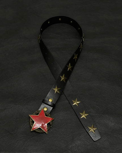 TALKLESSFASHION 110cm Direction of LightPunk Y2K Bronze Star Rivet Belt Medieval Subculture Belt Men