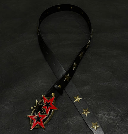 TALKLESSFASHION 110cm Direction of LightPunk Y2K Bronze Star Rivet Belt Vintage Belt Niche Street
