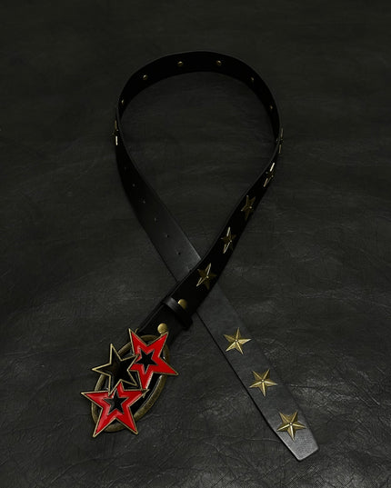 TALKLESSFASHION 110cm Direction of LightPunk Y2K Bronze Star Rivet Belt Vintage Belt Niche Street